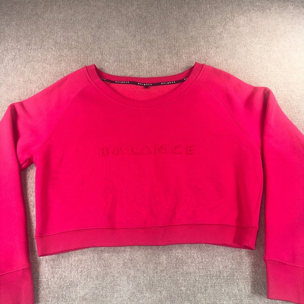 Balance Athletica Hot Pink Cropped Sweatshirt Embossed Logo Pullover Large